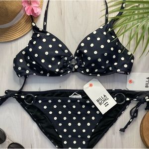 Billabong • Black Polka-Dot Banded Tri Bikini Top | Tie Side Bottoms 🏝☀️